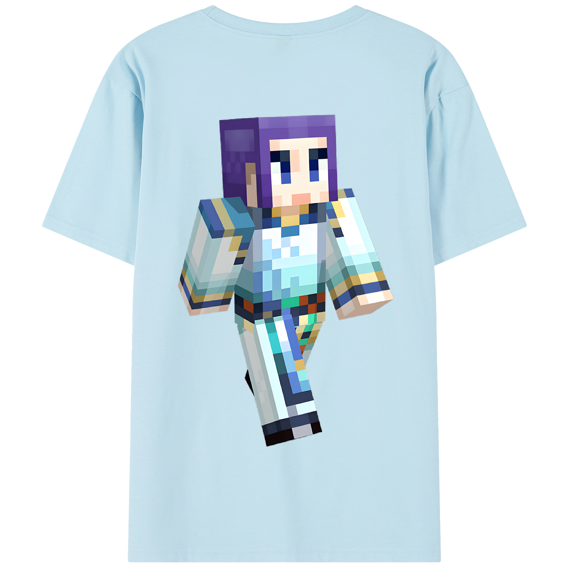 （画像用） マインクラフト ブロックの世界 Minecraft MC Block world 綿100％半袖Tシャツ（背面プリント）